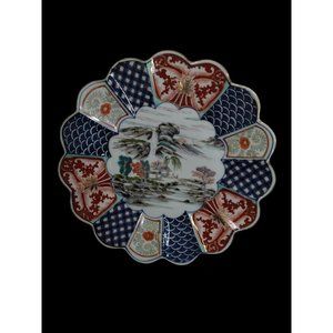 Japanese Imari Porcelain Plate Scalloped, Footed 10.5" Vintage
